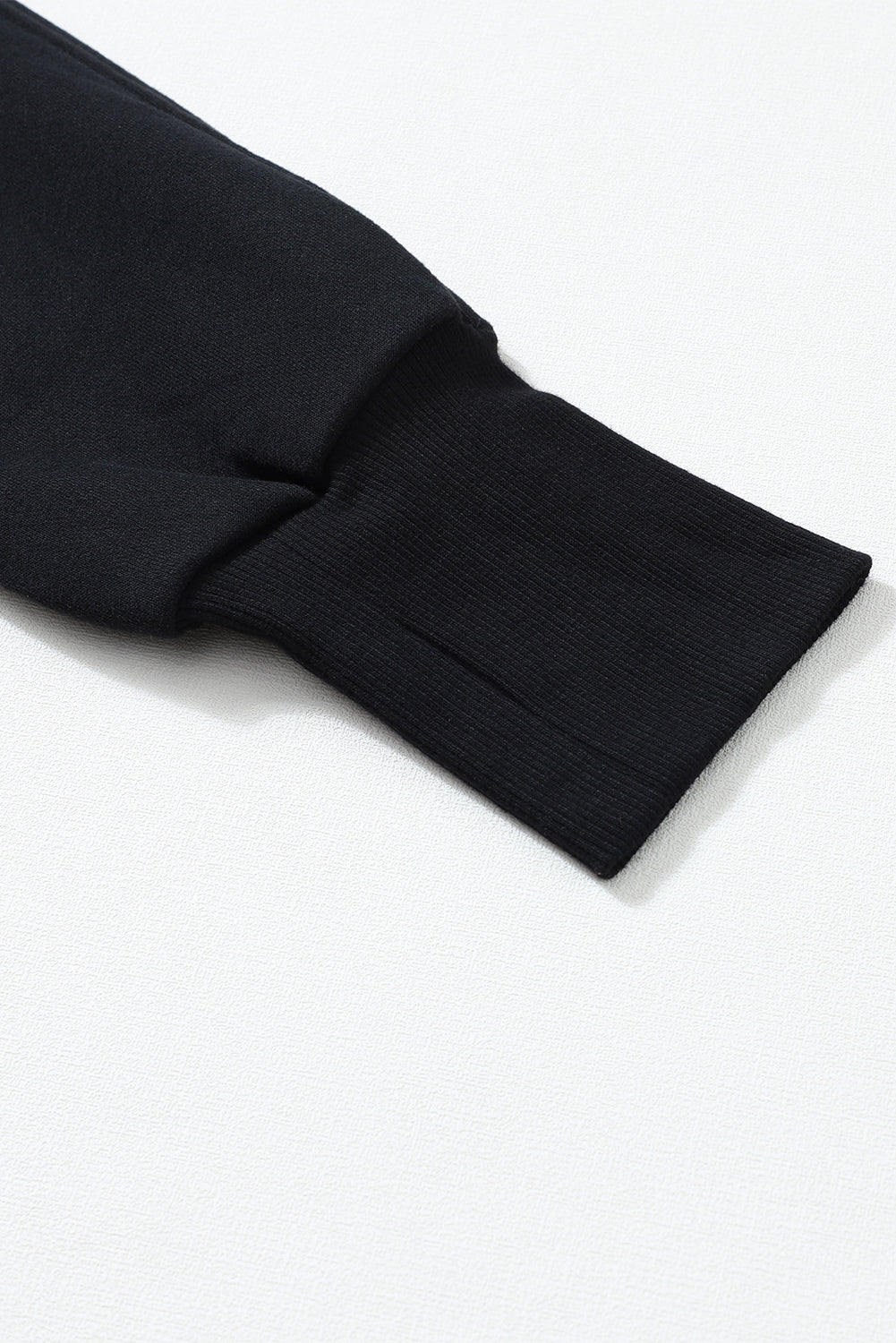 Black Zip Up Stand Collar Ribbed Thumbhole Sleeve Sweatshirt - The Fair Lady Shop