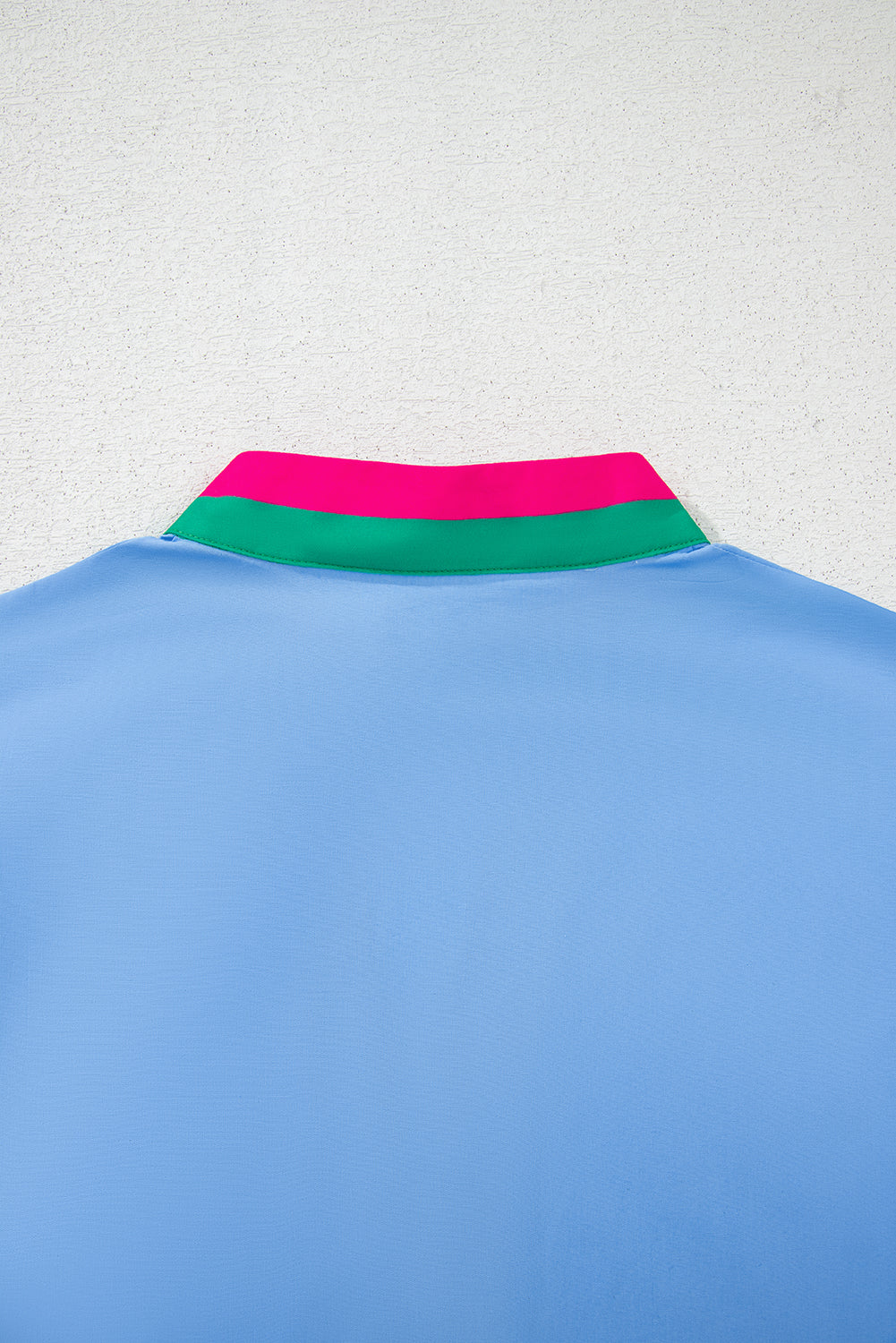 Sky Blue Puff Sleeve Pop of Color Neckline Blouse - The Fair Lady Shop