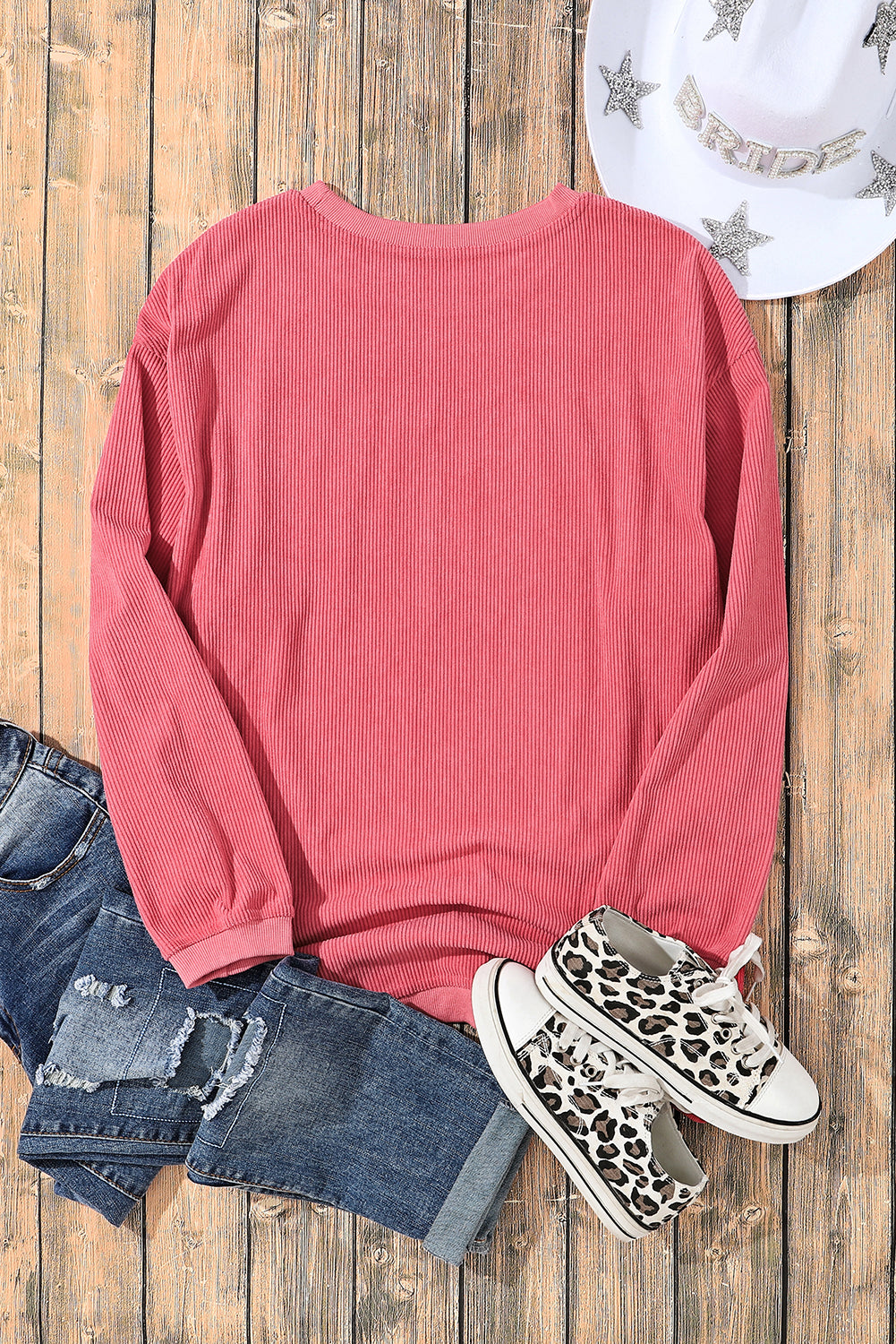 Strawberry Pink Sequin Love Graphic Corded Valentines Sweatshirt - The Fair Lady Shop