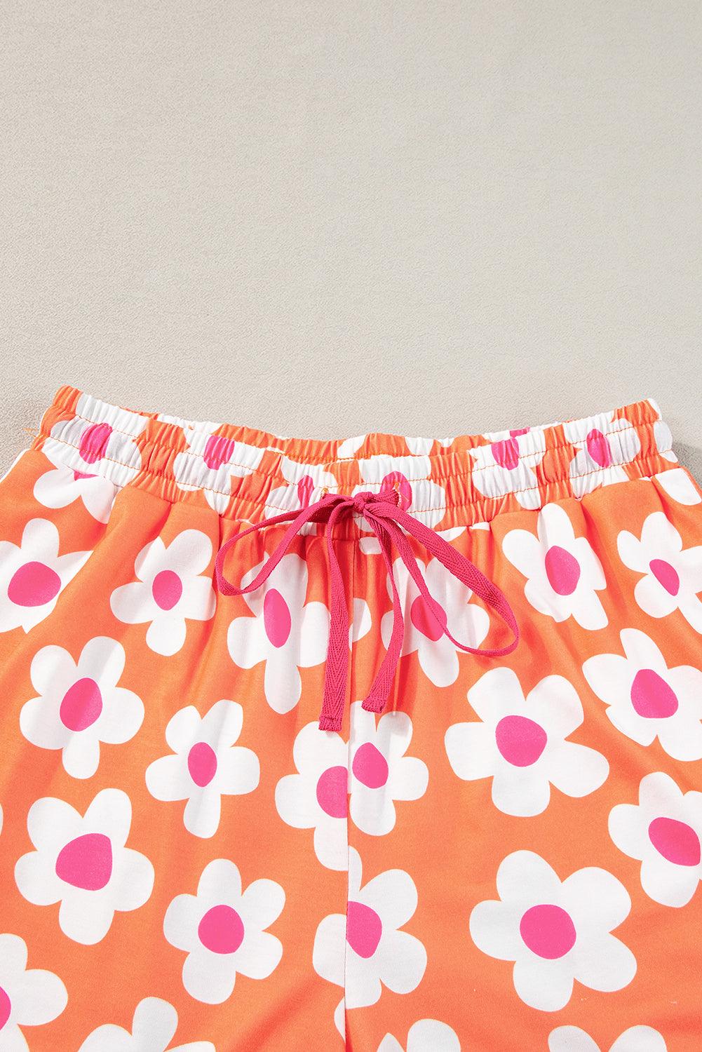 Green Flower Print Buttoned Shirt and Drawstring Waist Pajama Set - The Fair Lady Shop