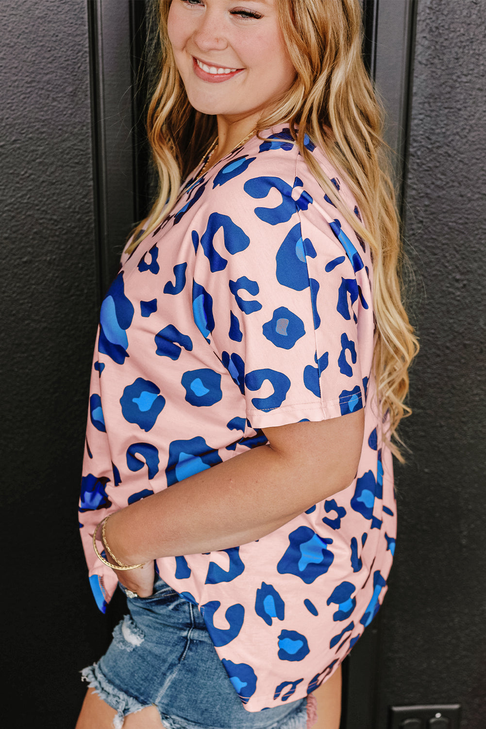 Pink Leopard Print V Neck Plus Size Tee - The Fair Lady Shop