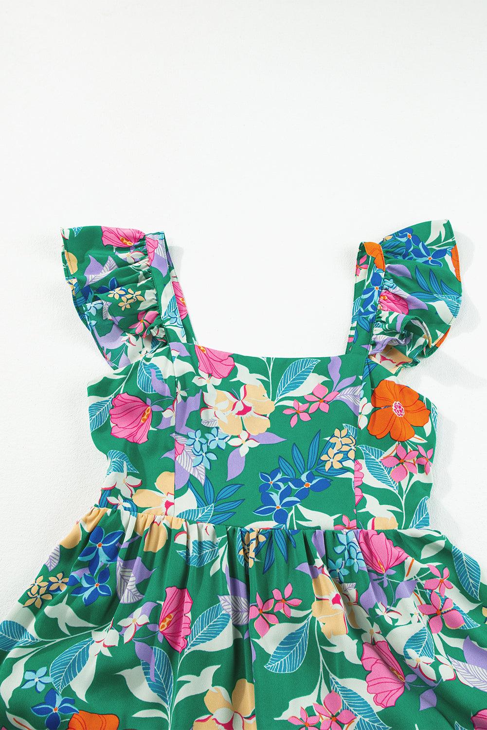 Pink Floral Print Sleeveless Ruffle Tiered Maxi Dress - The Fair Lady Shop