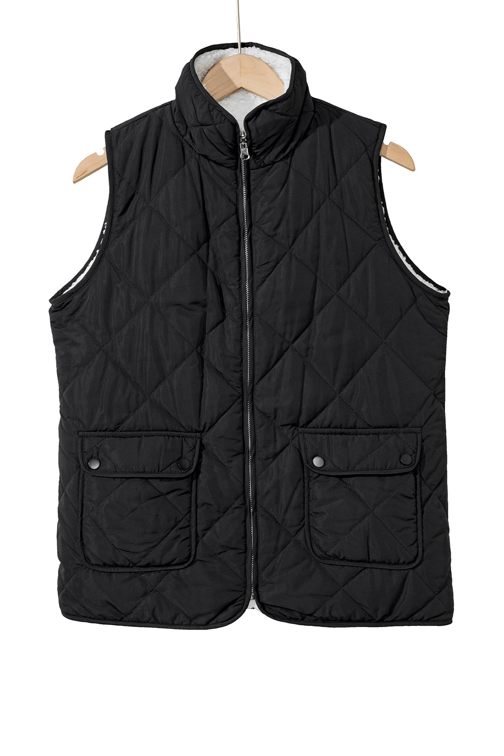 Black Zip Up Fleece Lined Quilted Vest Coat - The Fair Lady Shop