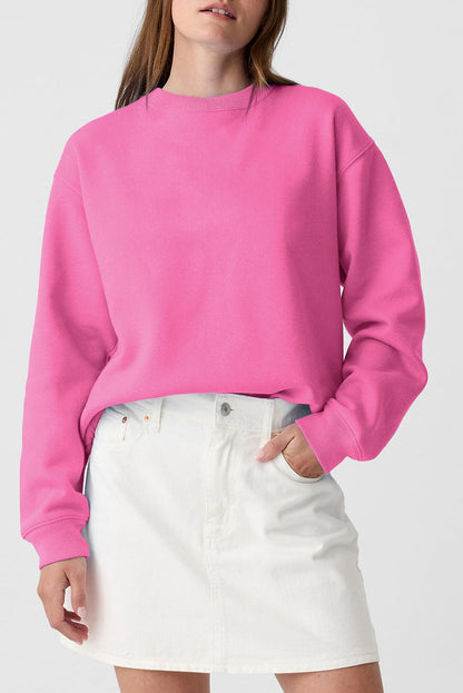 Burgundy Plain Drop Shoulder Crewneck Pullover Sweatshirt - The Fair Lady Shop