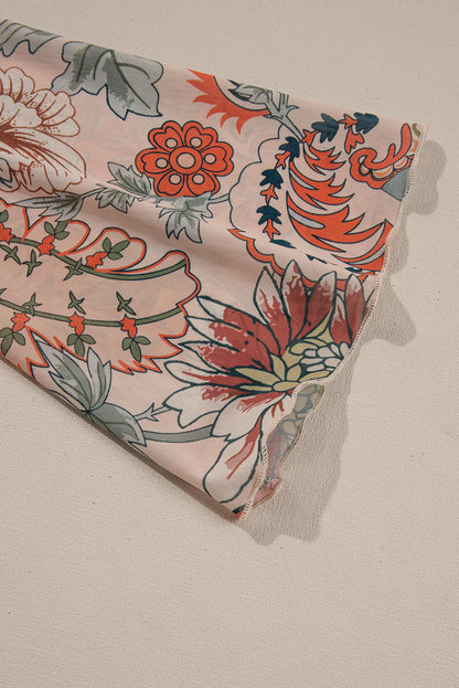 Orange Floral Bell Sleeve Pleated Blouse - The Fair Lady Shop