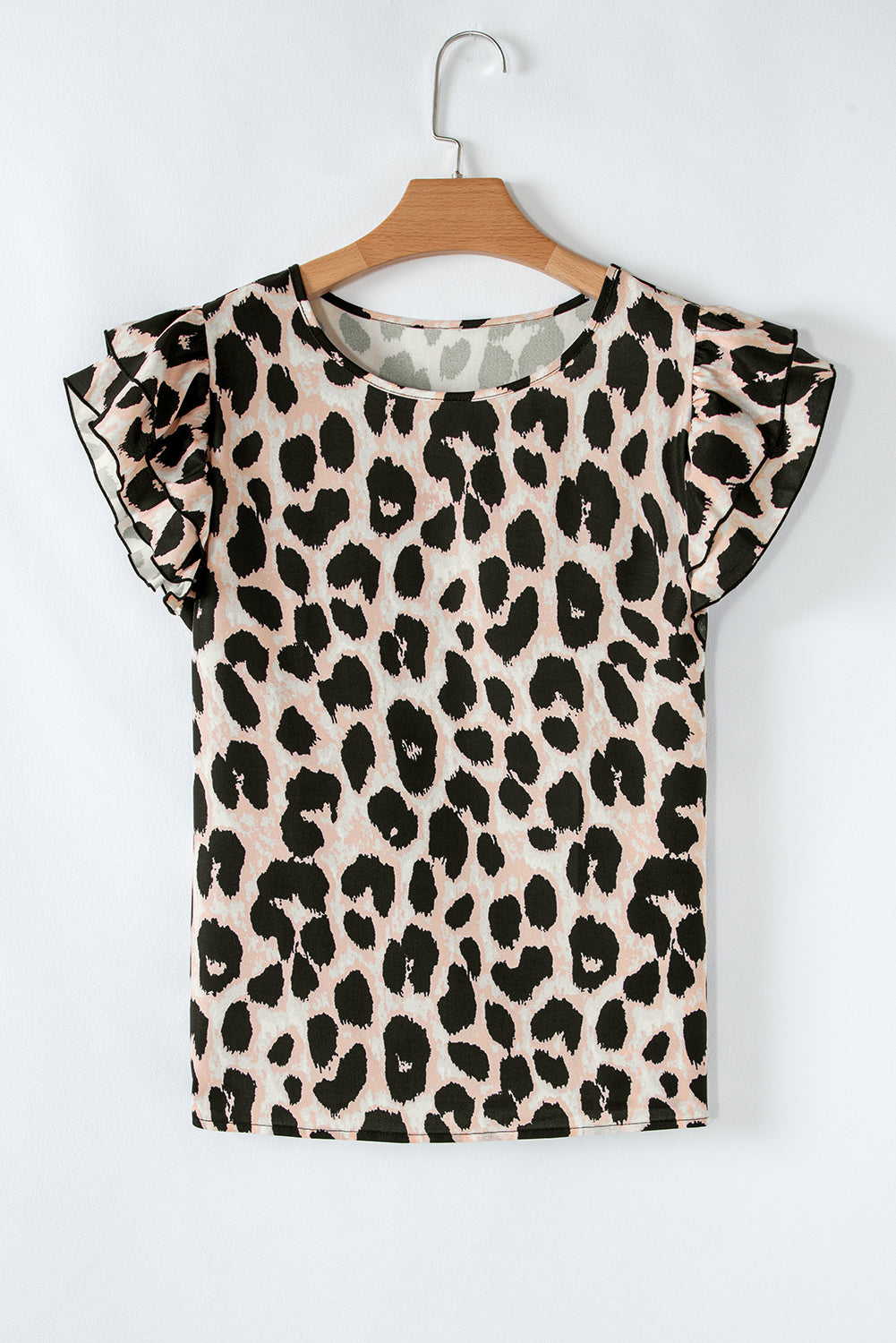 Khaki Leopard Print Layered Ruffle Sleeve Blouse - The Fair Lady Shop