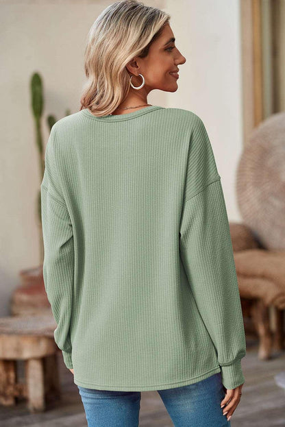 Apricot Pocketed Ribbed Long Sleeve Top - The Fair Lady Shop