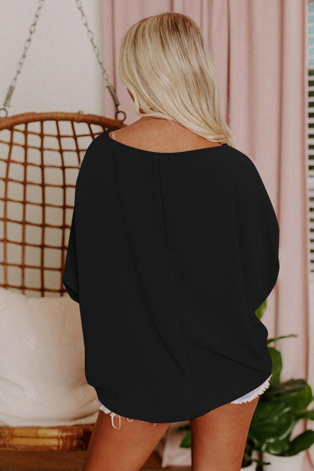 White Plain & Casual Shirred Cuffs Half Sleeve Top - The Fair Lady Shop