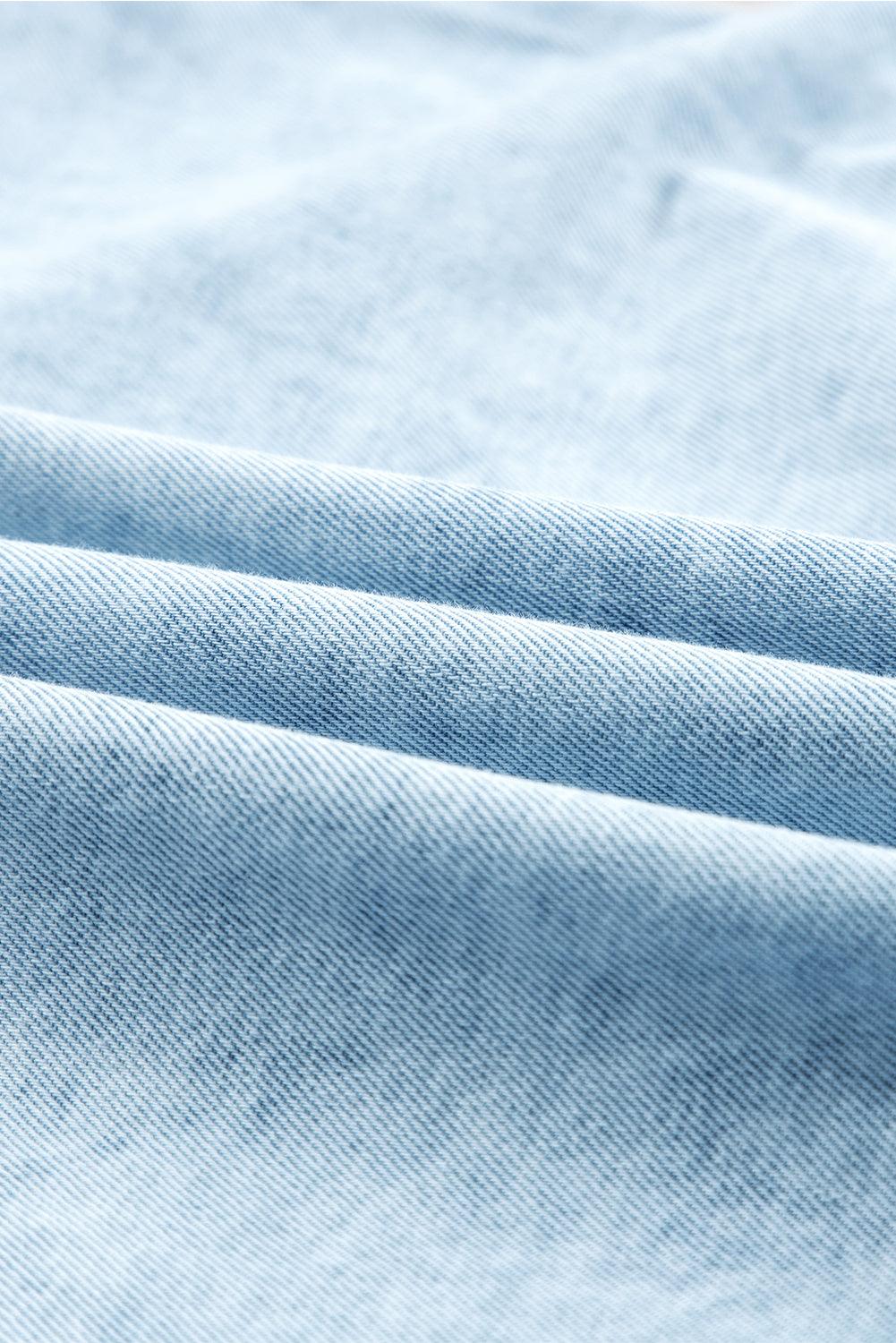 Blue Mineral Washed Ruffled Short Sleeve Pocketed Denim Dress - The Fair Lady Shop