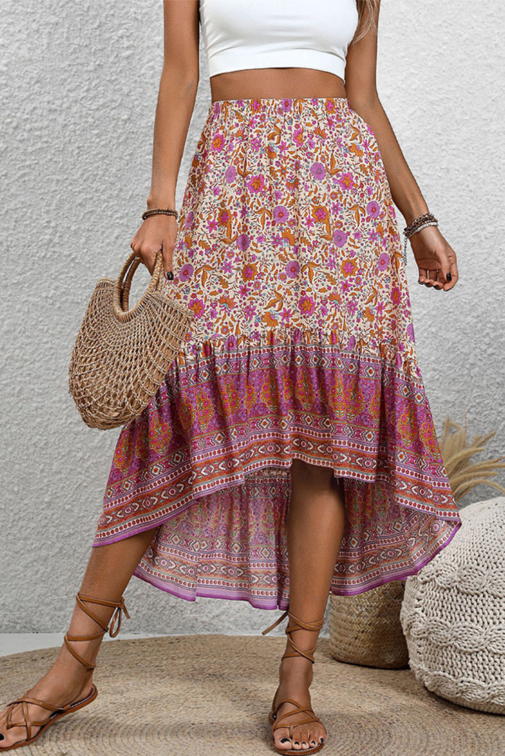 Purple Boho Floral Print Skirt - The Fair Lady Shop