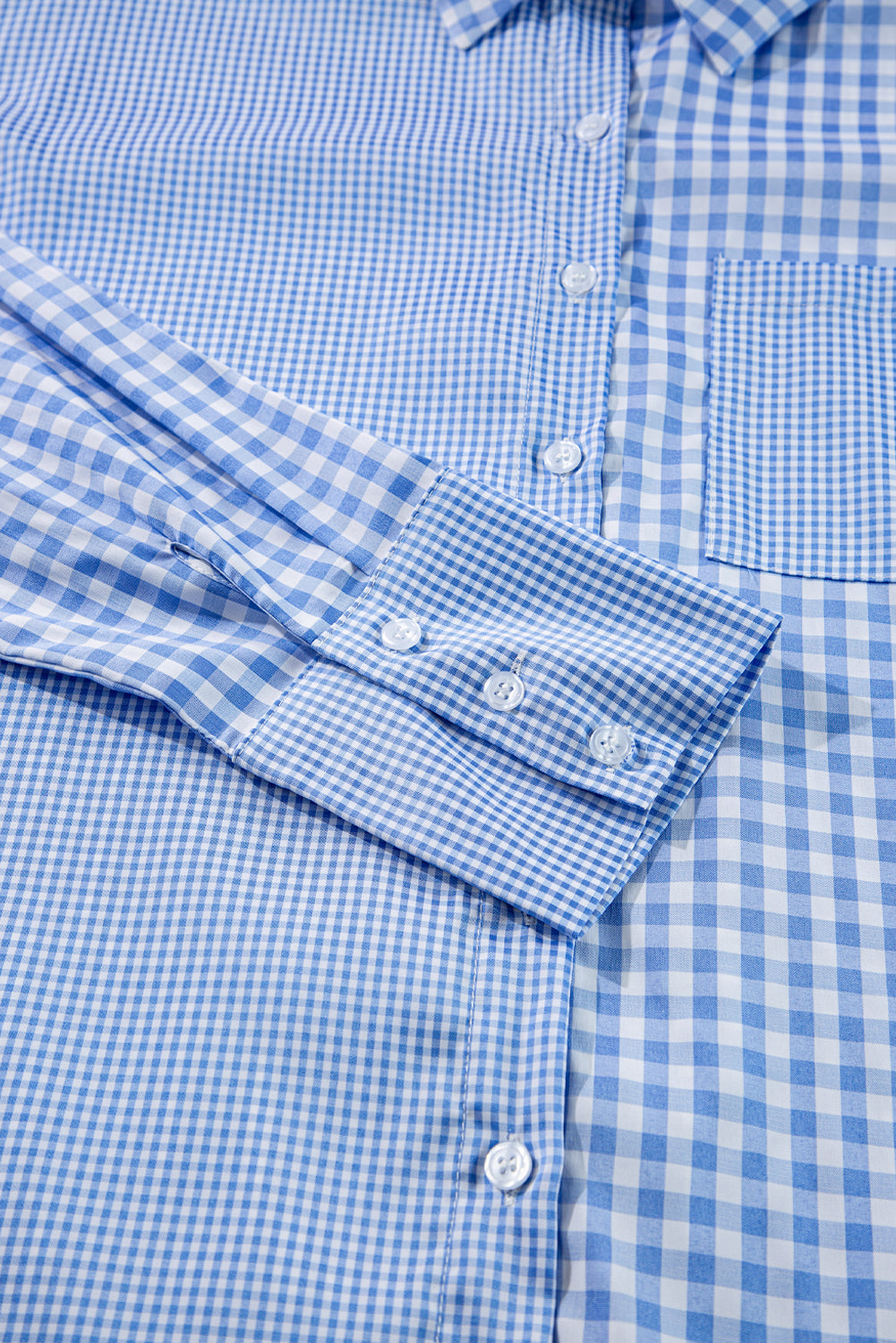 Sky Blue Plaid Pocket Long Sleeve Tunic Shirt