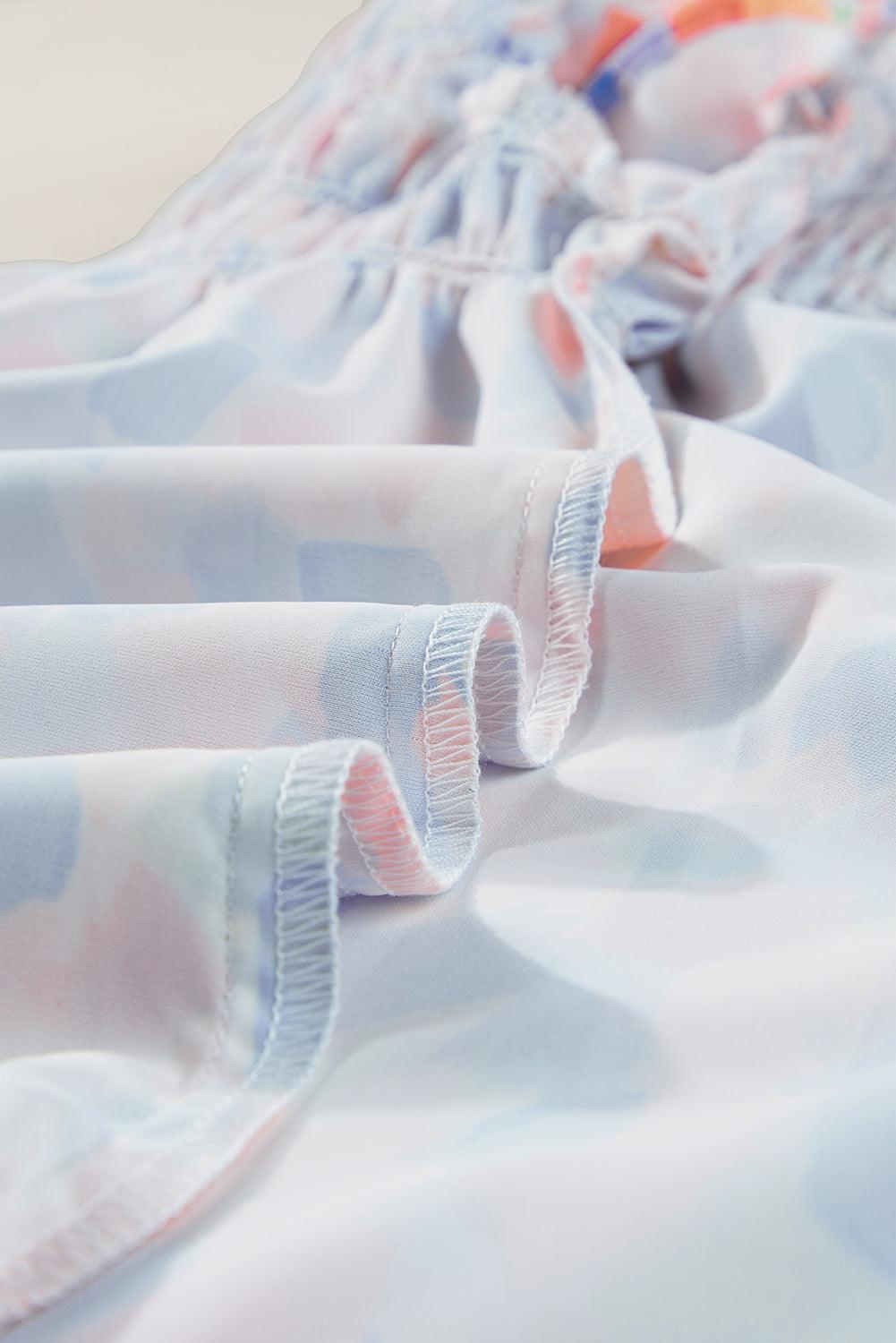 Pink Shirred Yoke Ruffle Abstract Blouse - The Fair Lady Shop