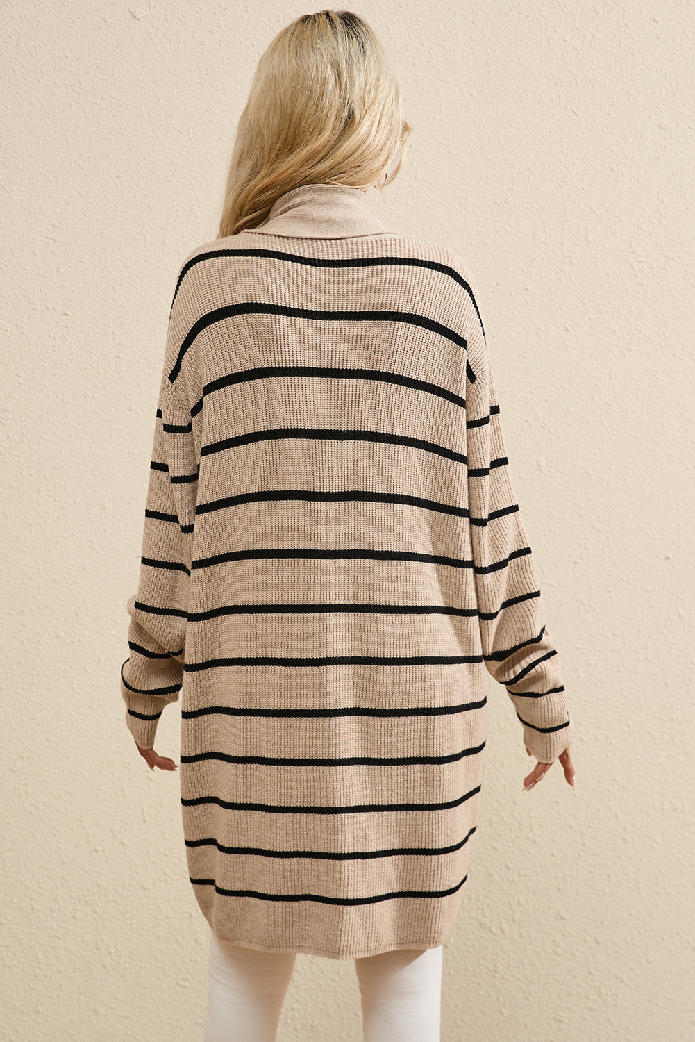 Black Stripe Side Pockets Open Front Cardigan - The Fair Lady Shop