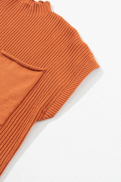 Green Patch Pocket Ribbed Knit Short Sleeve Sweater - The Fair Lady Shop