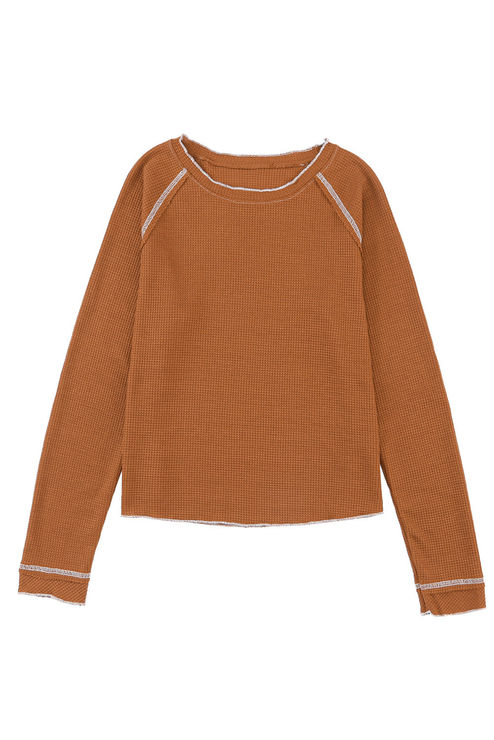 Brown Textured Crewneck Long Sleeve Top - The Fair Lady Shop