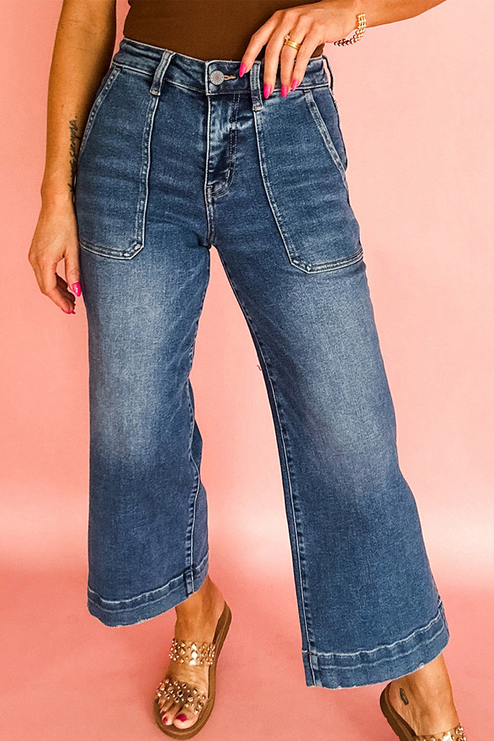 Ashleigh Blue Cropped High Rise Wide Leg Jeans - The Fair Lady Shop