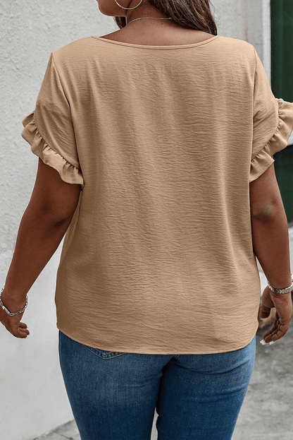 Light French Beige Ruffled Short Sleeve Plus Size Top - The Fair Lady Shop