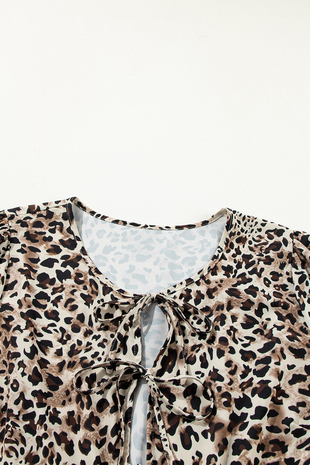 Khaki Leopard Print 3/4 Sleeve Lace-up Ruffle Plus Size Blouse - The Fair Lady Shop