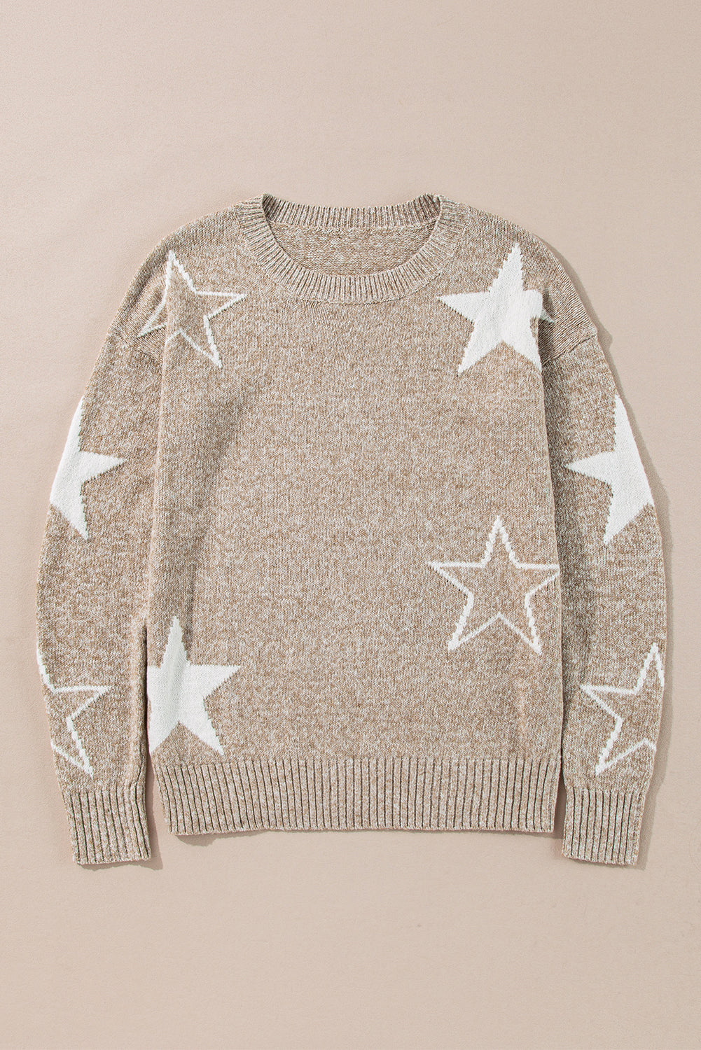 Khaki Star Pattern Drop Shoulder Knit Sweater - The Fair Lady Shop