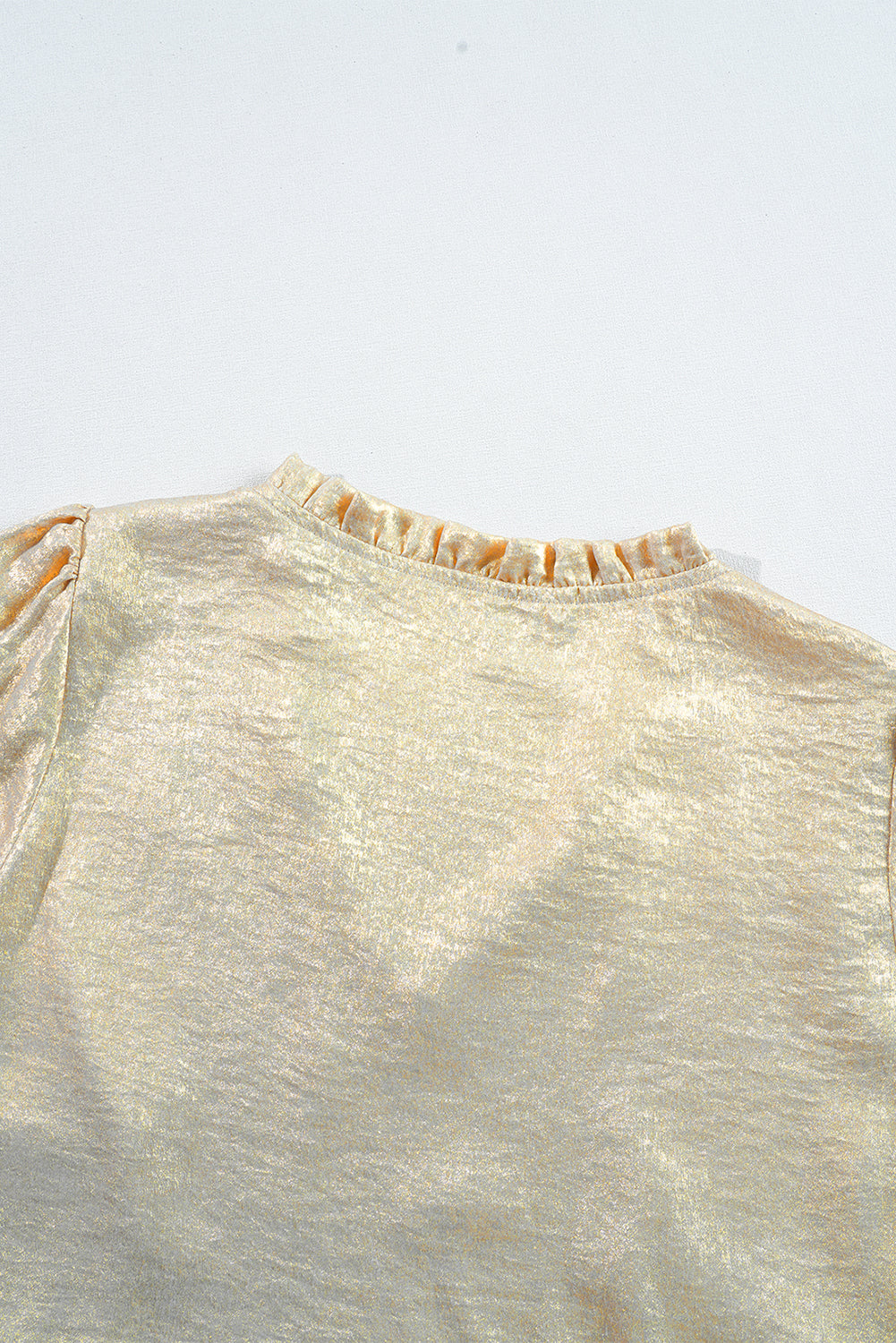 Gold Metallic Velvet Frill V Neck Puff Sleeve Babydoll Blouse - The Fair Lady Shop