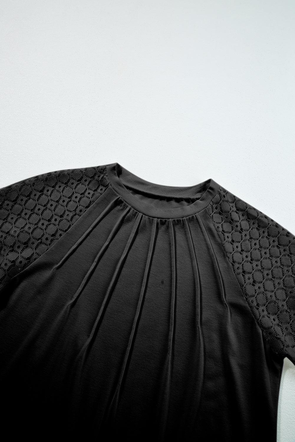 Pale Khaki Seamed Detail Contrast Lace Raglan Sleeve Tee - The Fair Lady Shop