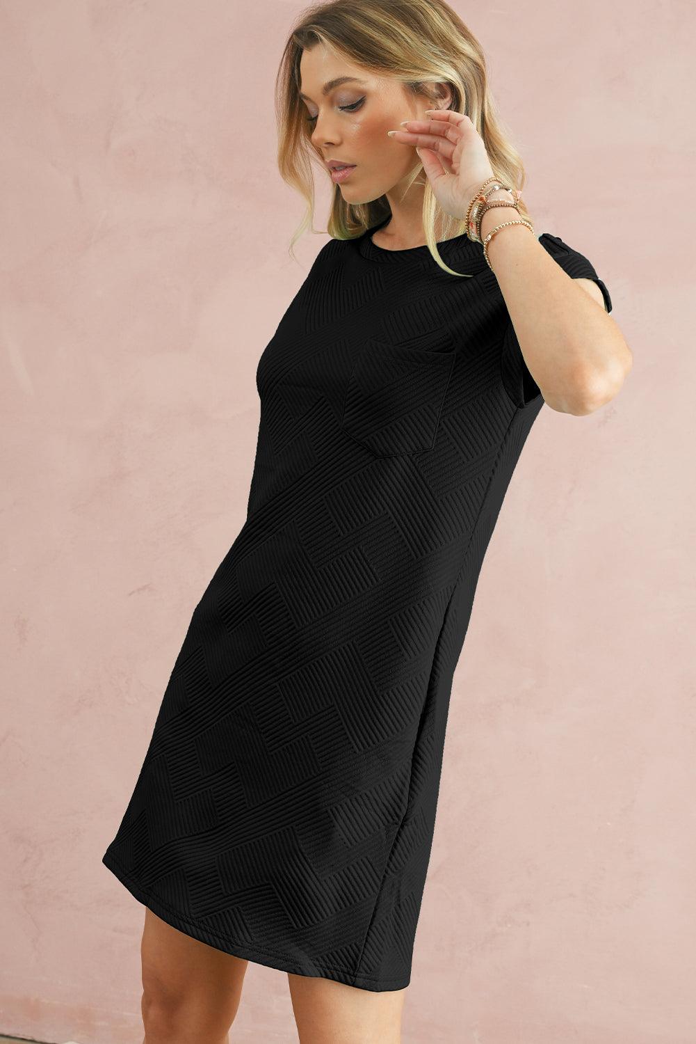 Sachet Pink Plain Textured Pocketed Mini Dress - The Fair Lady Shop