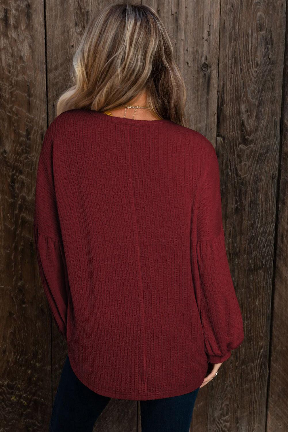 Ruby Solid Color Textured Lantern Sleeve Top - The Fair Lady Shop
