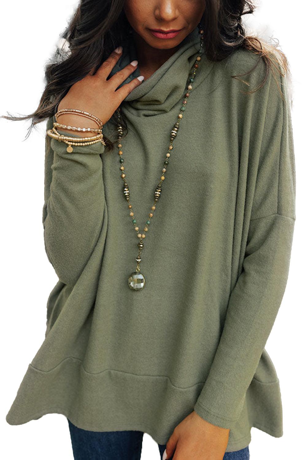 Green Cowl Neck Loose Fit Tunic Top - The Fair Lady Shop