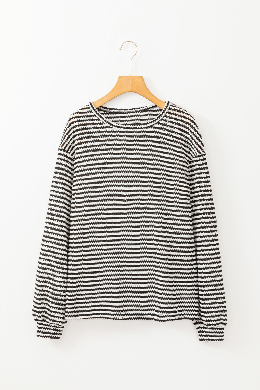 Black Striped Round Neck Drop Shoulder Long Sleeve Top - The Fair Lady Shop