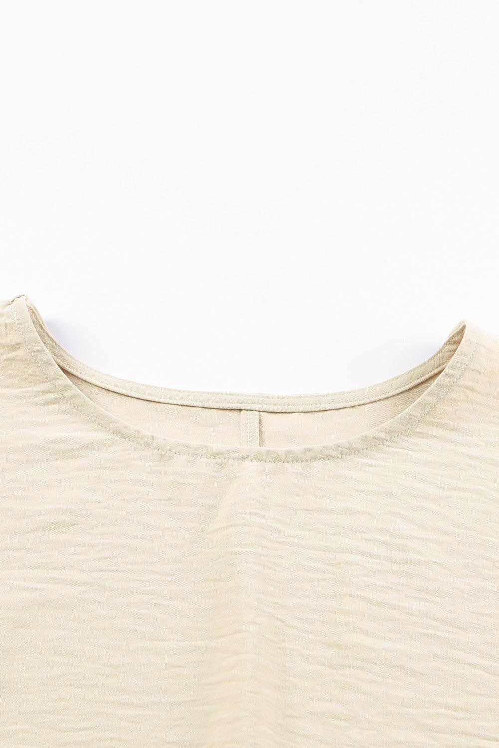 White Plain & Casual Shirred Cuffs Half Sleeve Top - The Fair Lady Shop