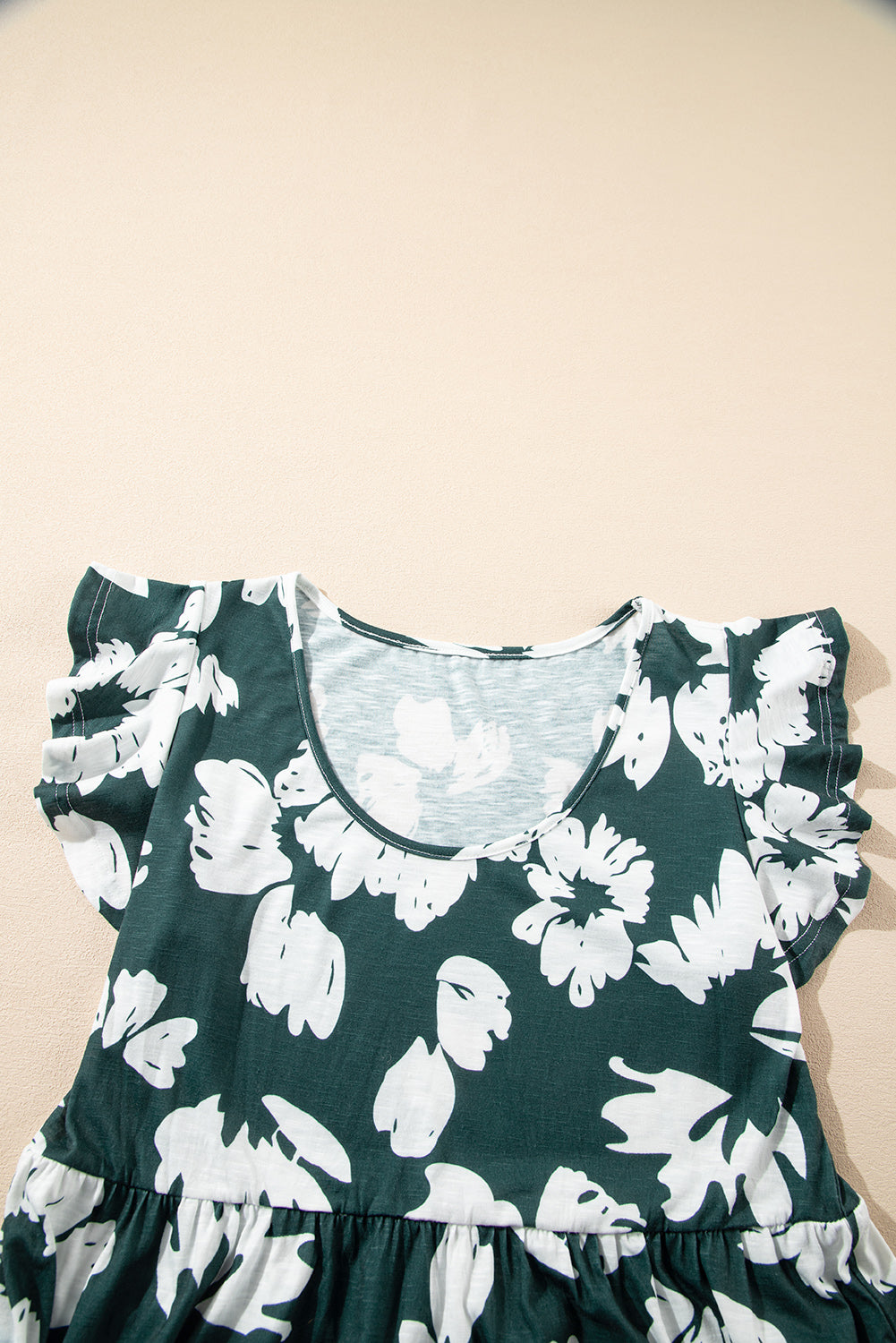 Dark Green Floral Print Ruffle Sleeve Empire Waist Mini Dress - The Fair Lady Shop