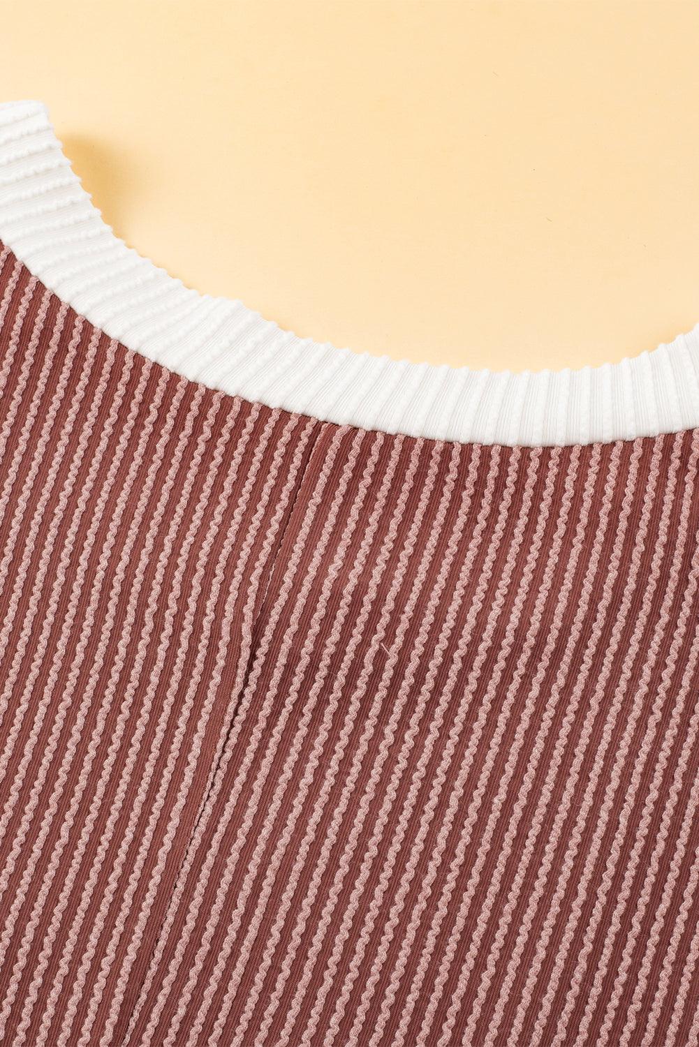 Light French Beige Rib Textured Colorblock Pocket T Shirt Dress - The Fair Lady Shop