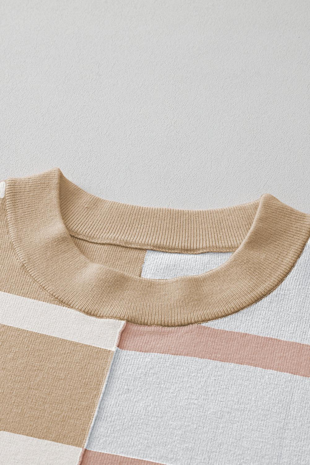 Khaki Stripe Exposed Seam Patchwork Loose Sweatshirts - The Fair Lady Shop