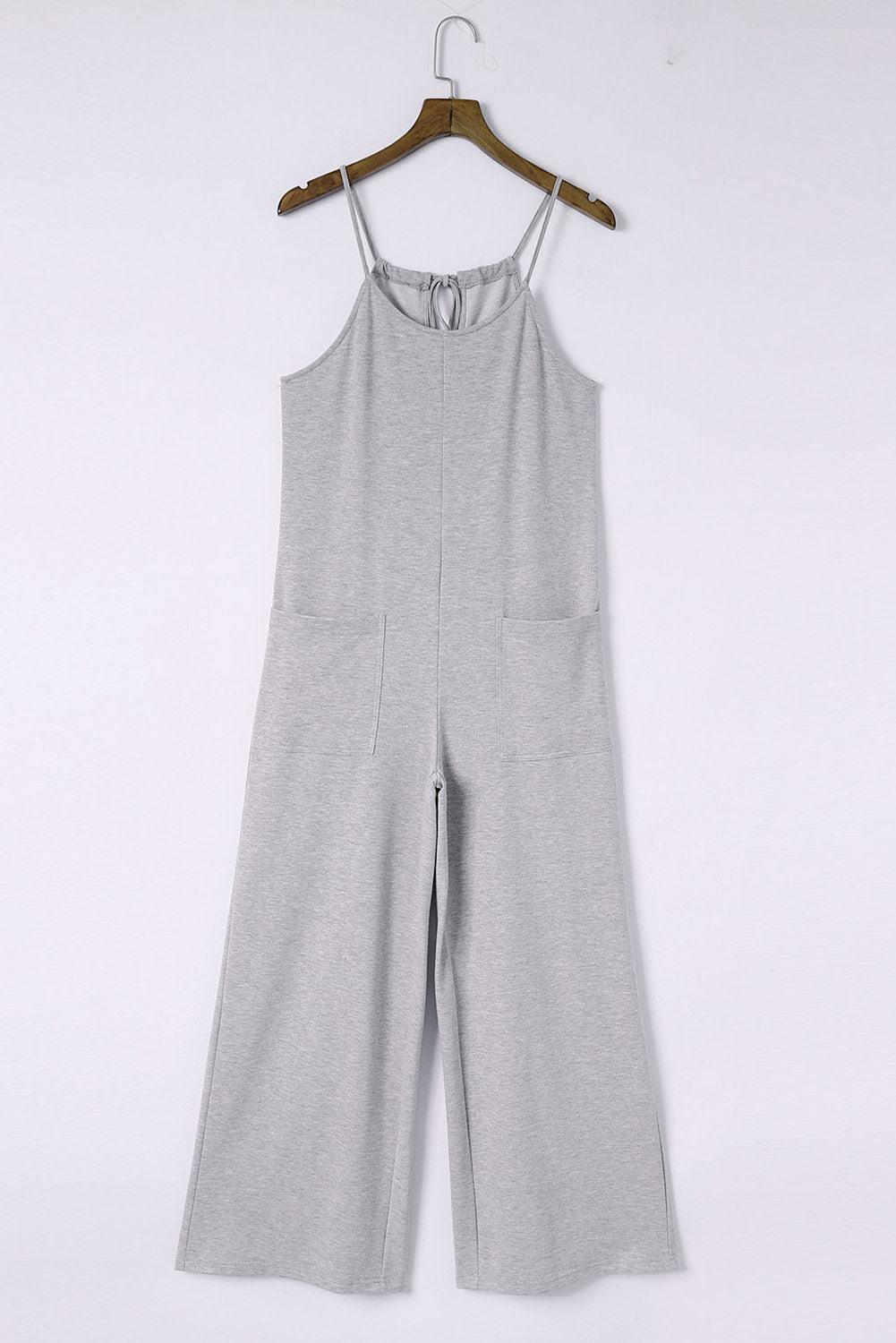 Black Loose Fit Side Pockets Spaghetti Strap Wide Leg Jumpsuit - The Fair Lady Shop