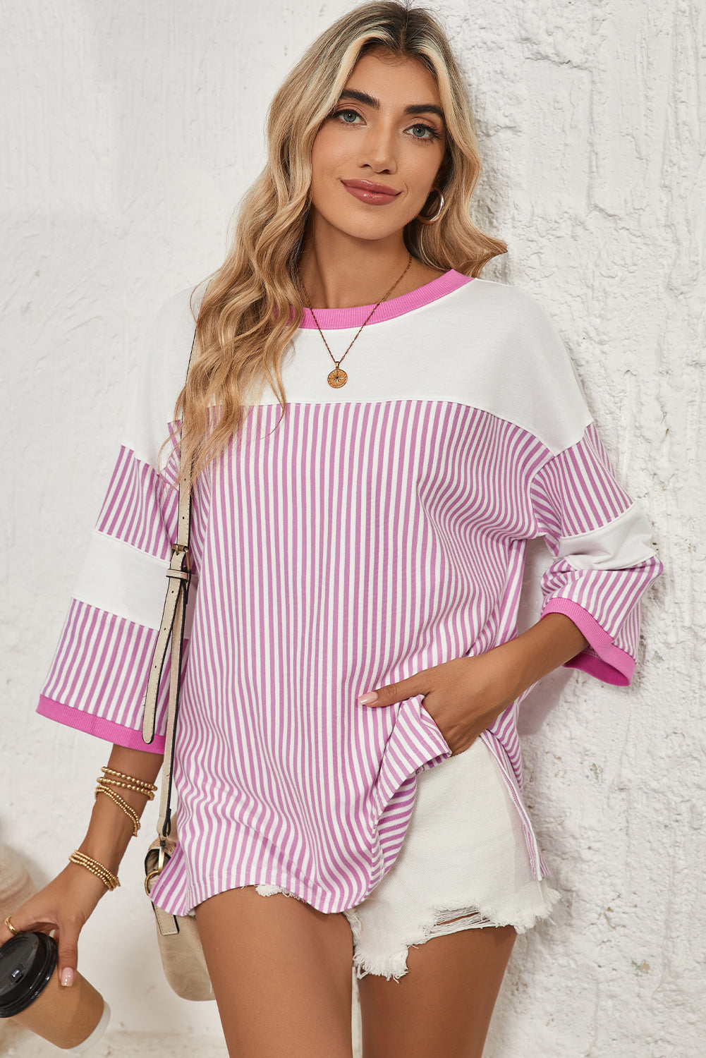 Phalaenopsis Striped Patchwork Oversized Tee - The Fair Lady Shop
