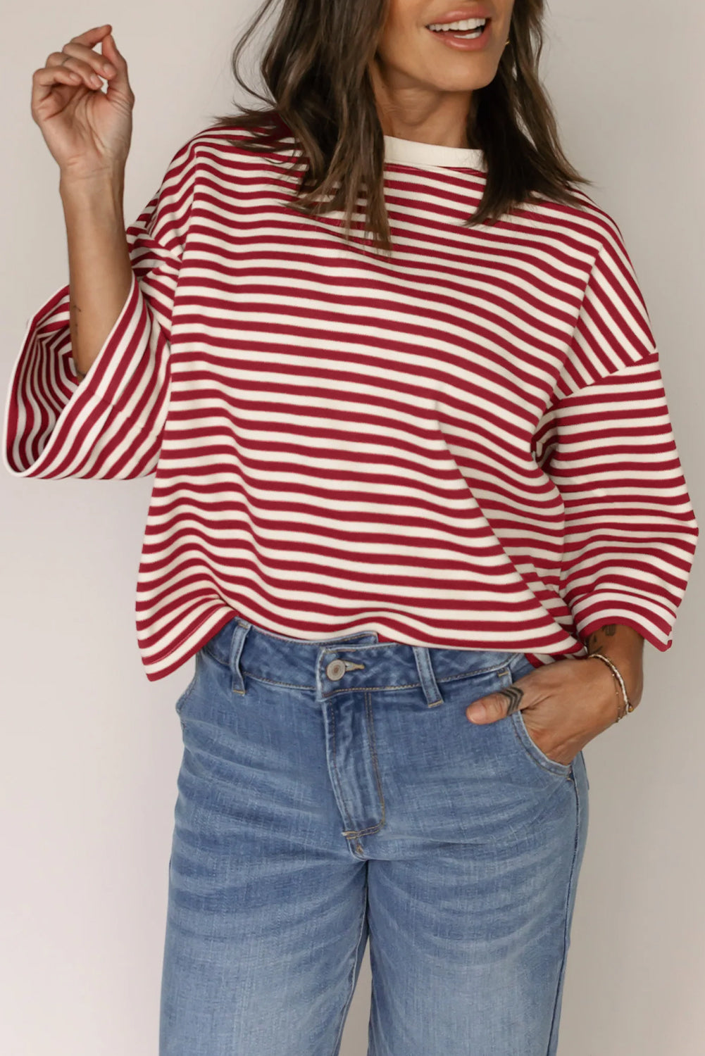 Red Striped Bowknot Backless T-Shirt - The Fair Lady Shop