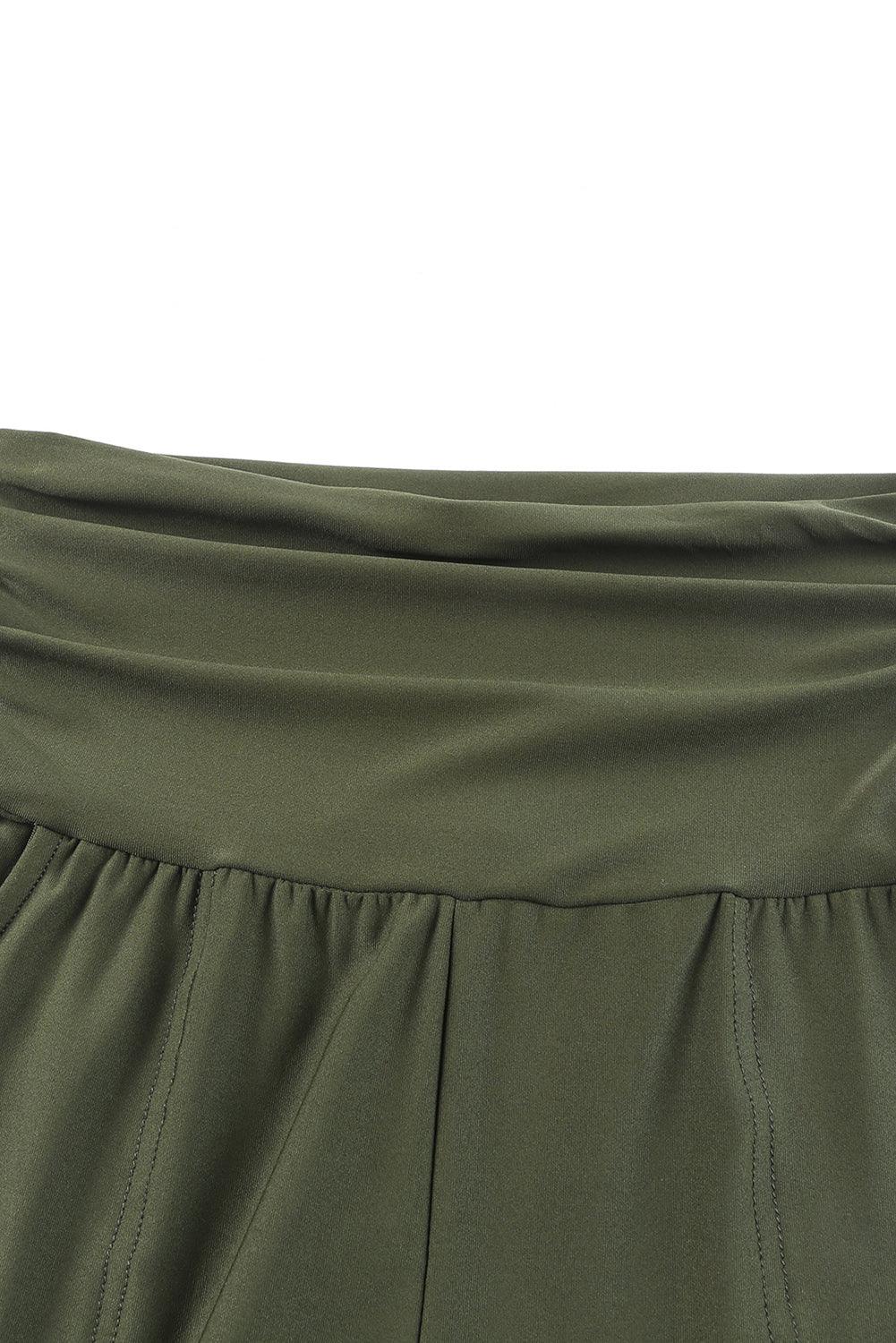 Black Pleated Casual Pocket High Waisted Leggings - The Fair Lady Shop