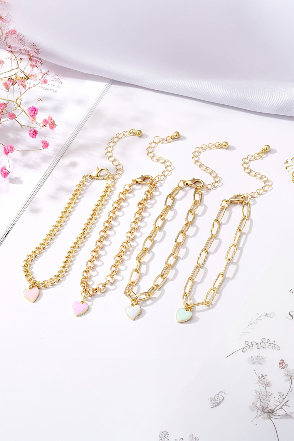 Gold Valentines Heart Multi Layer Adjustable Chain Bracelet - The Fair Lady Shop