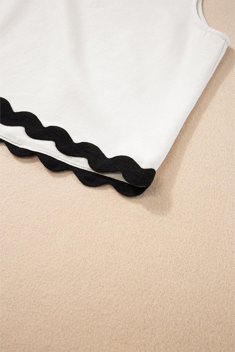 White Ricrac Applique Sleeveless Top and Pocketed Shorts Set - The Fair Lady Shop