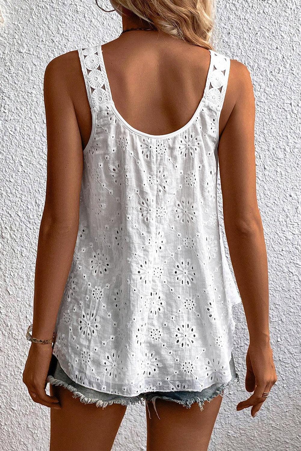 White Eyelet Embroidery Flowy Tank Top - The Fair Lady Shop