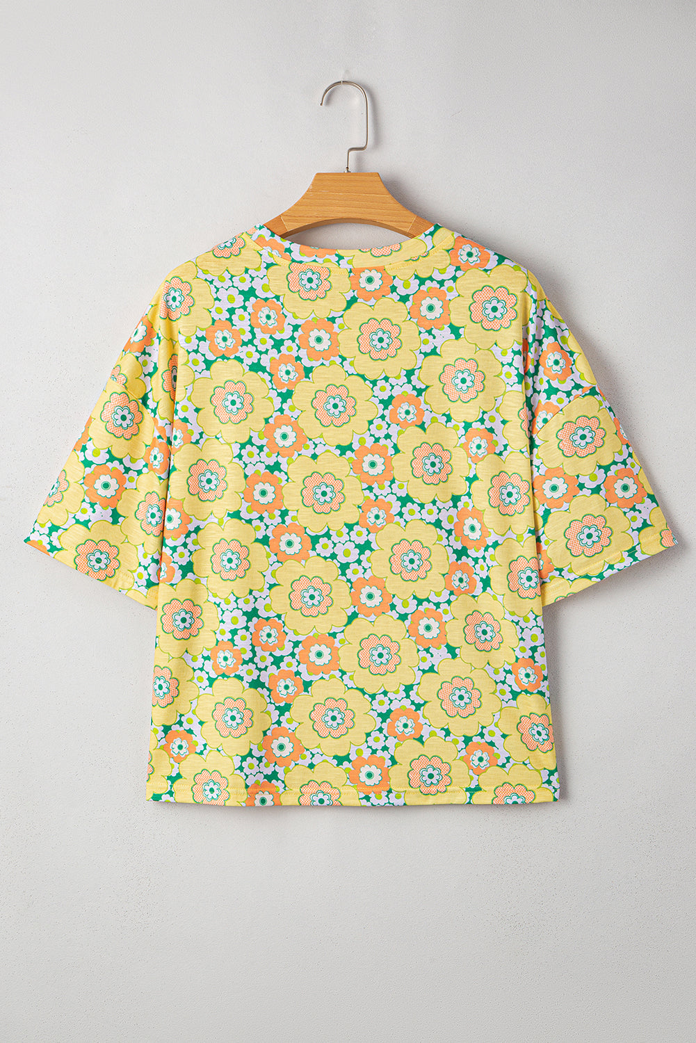 Yellow Summer Flower Print Drop Shoulder Loose T Shirt - The Fair Lady Shop