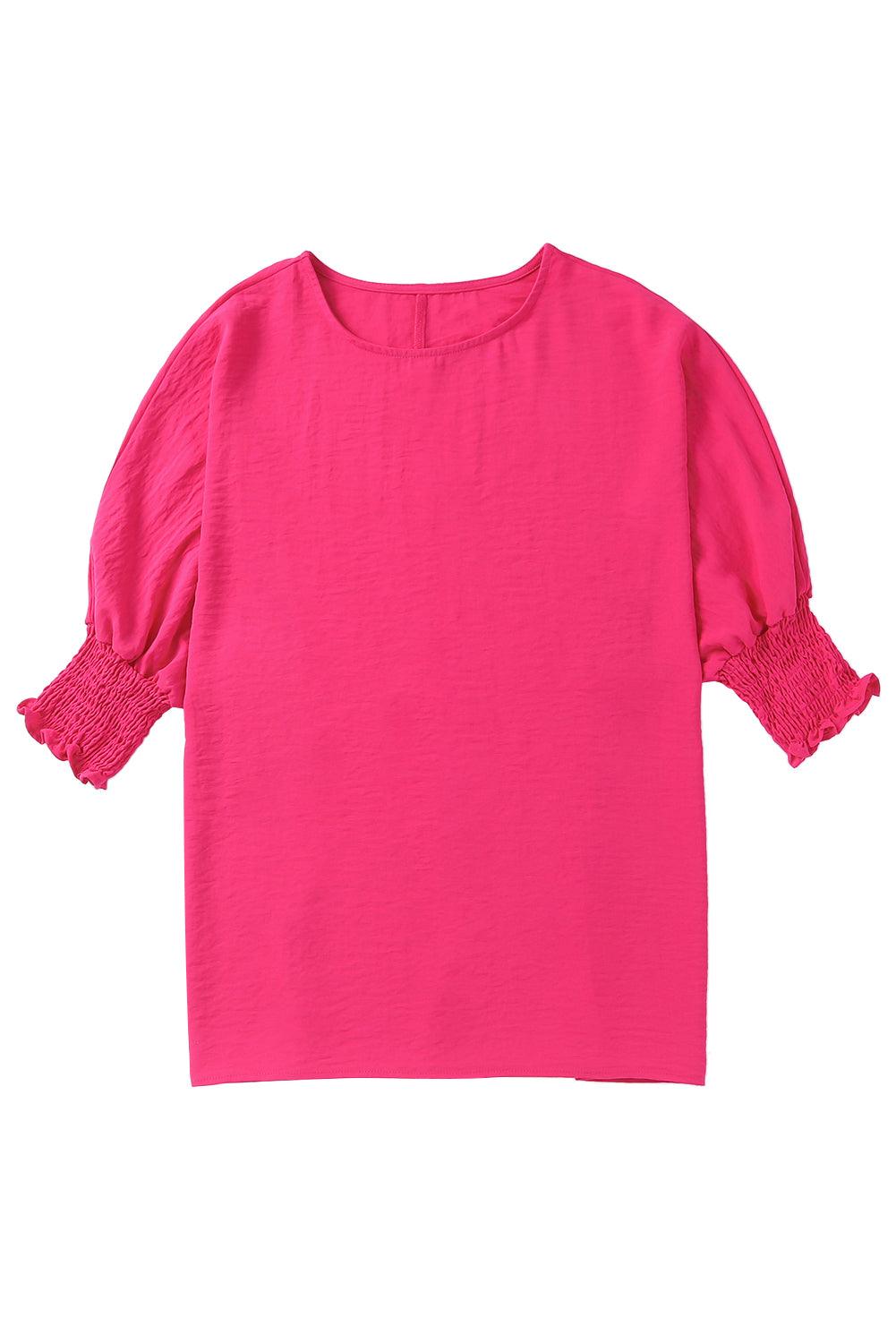 White Plain & Casual Shirred Cuffs Half Sleeve Top - The Fair Lady Shop
