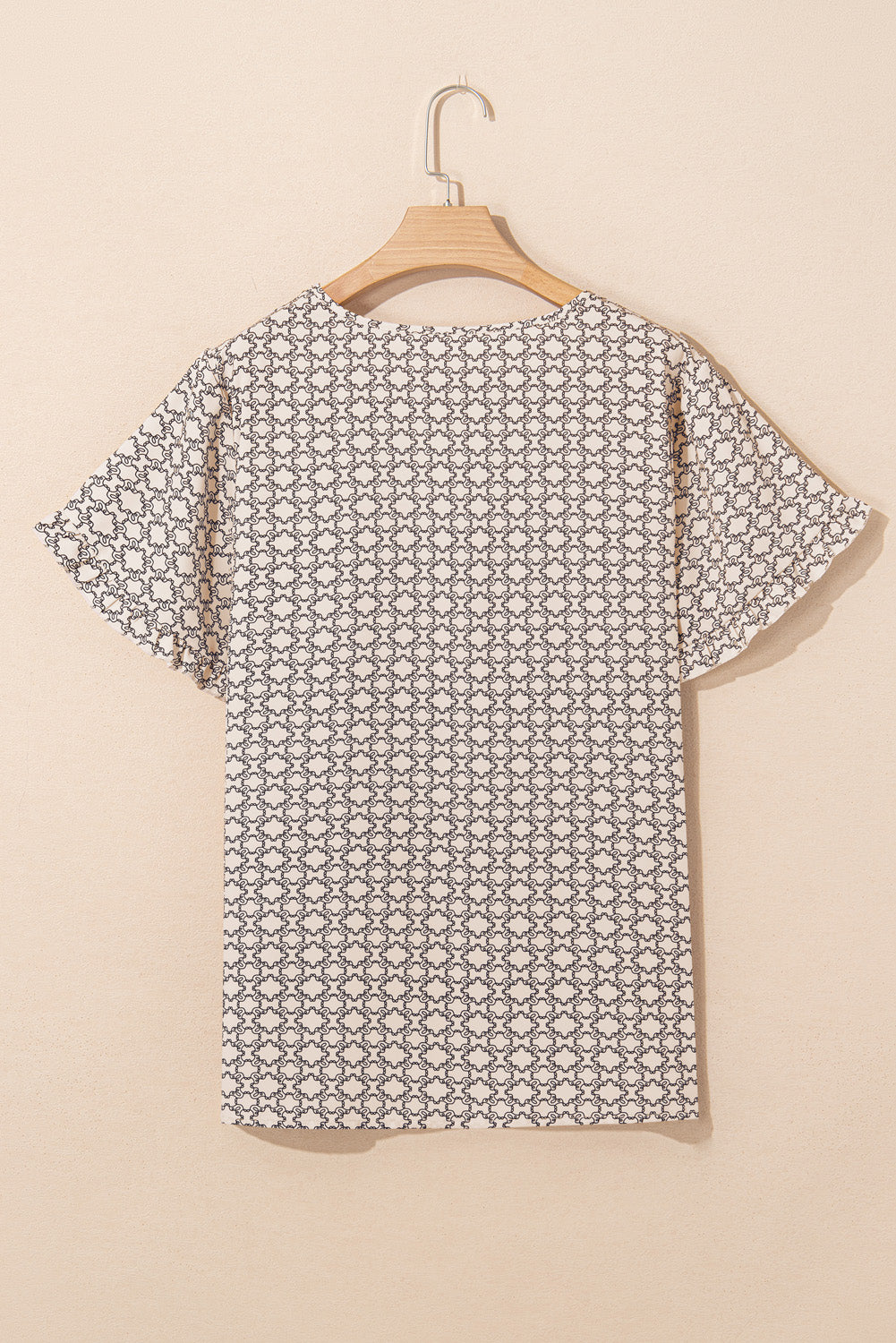 Khaki Geometric Print Frill Tulip Sleeve Plus Size Blouse - The Fair Lady Shop