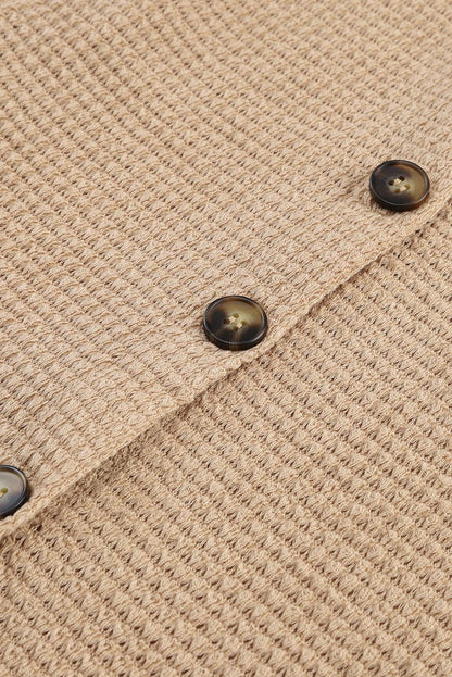 Khaki Waffle Knit Pocket Button Front Shacket - The Fair Lady Shop