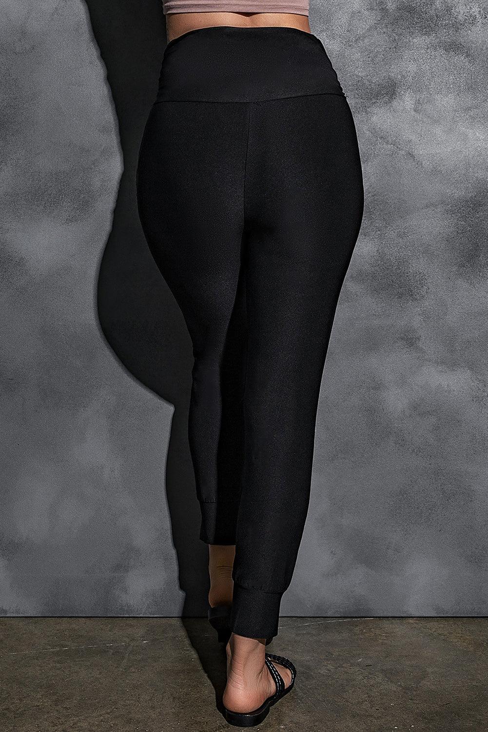 Black Pleated Casual Pocket High Waisted Leggings - The Fair Lady Shop