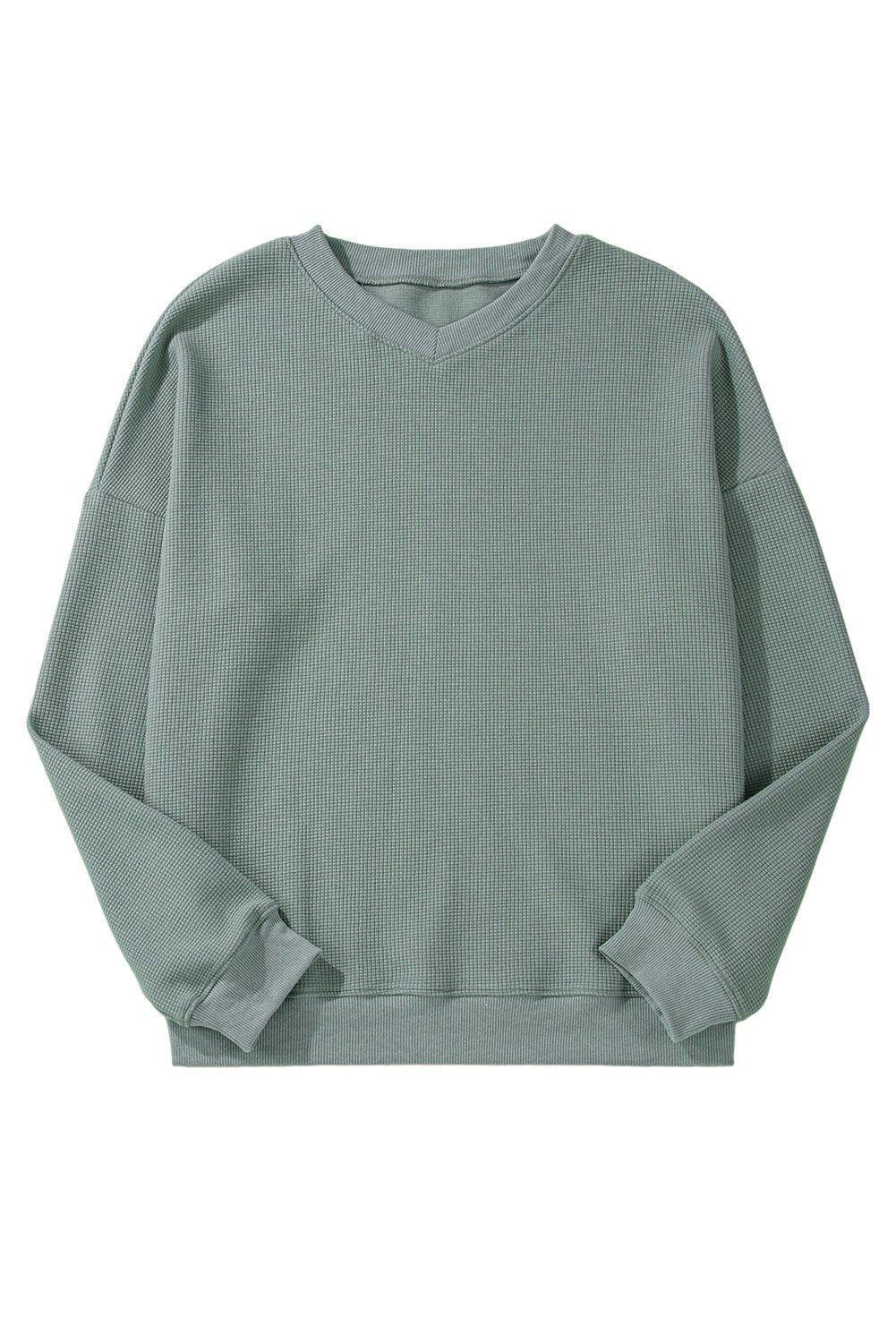 Clearly Aqua Waffle Knit Drop Shoulder V Neck Top - The Fair Lady Shop
