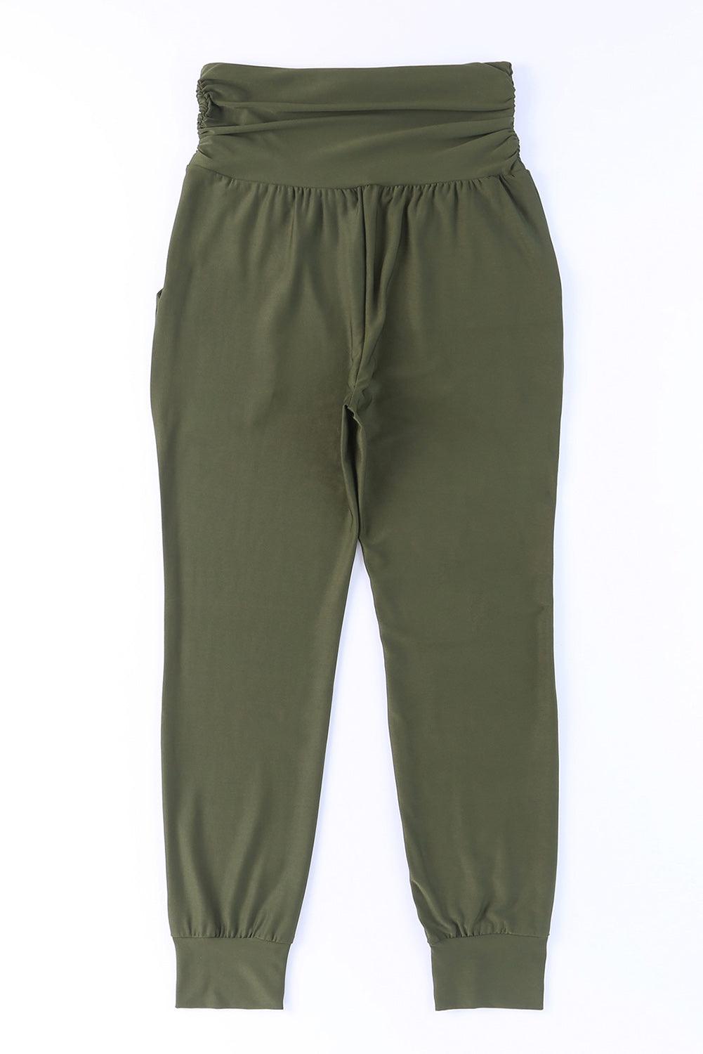 Black Pleated Casual Pocket High Waisted Leggings - The Fair Lady Shop