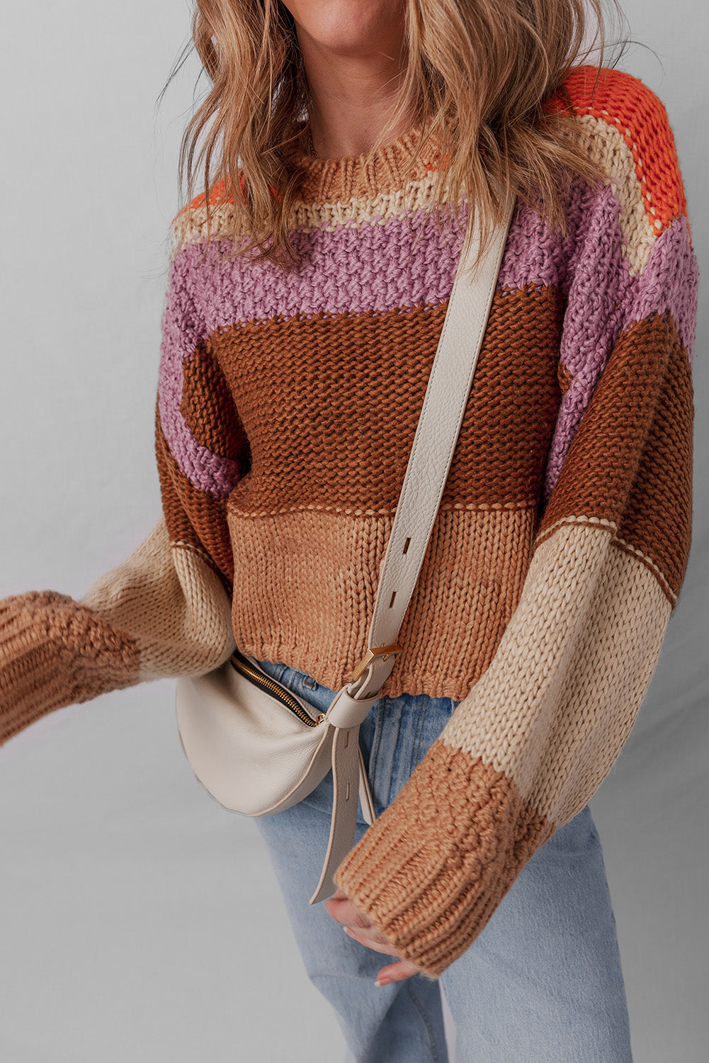 Multicolour Cropped Colorblock Knitted Sweater