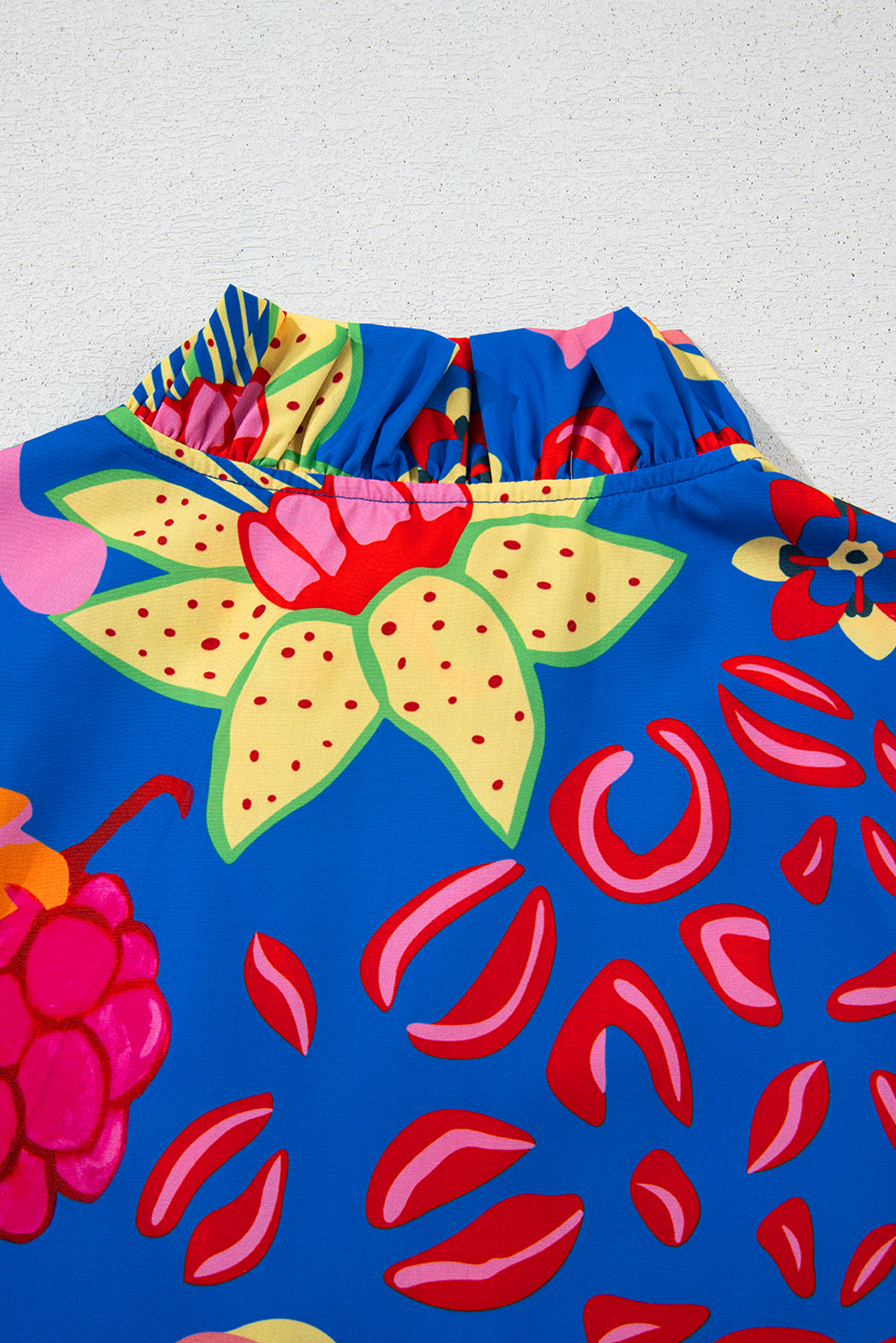 Blue Frill V-neck Abstract Print Blouse - The Fair Lady Shop