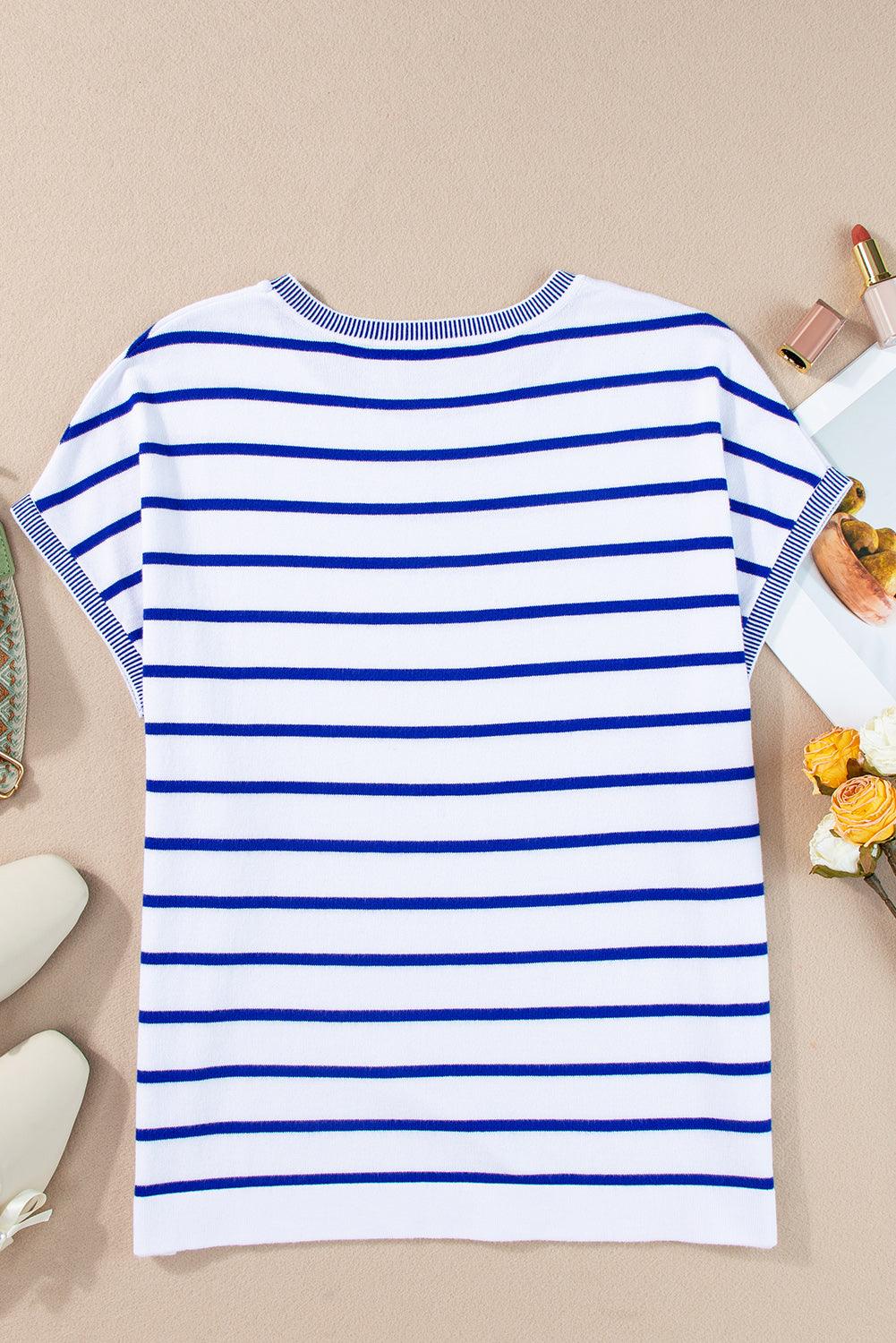 Khaki Stripe Knitted Dolman T Shirt - The Fair Lady Shop